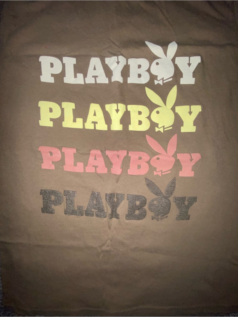 PLAYBOY Brown Short Sleeve Tee with Multicolor Stacked Logos - Picture 2 of 4